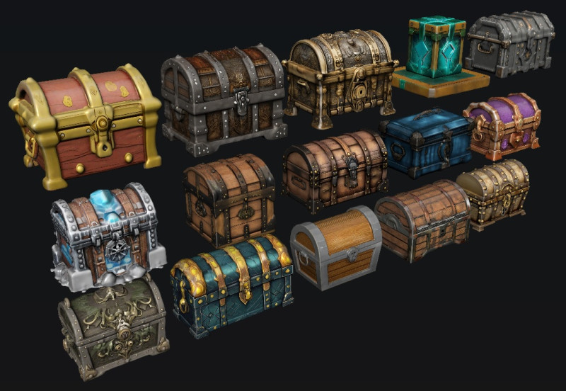 Treasure Chest Pack 3D Model .c4d .max .obj .3ds .fbx .stl .blend 