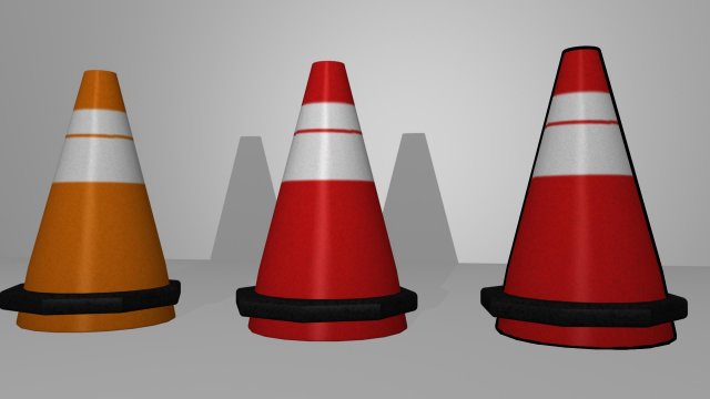 traffic cone x3 3D-Modell .c4d .max .obj .3ds .fbx .stl .blend 