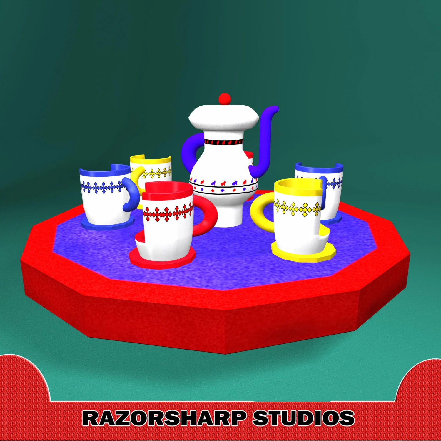 carnival ride teacups 3D Model .c4d .max .obj .3ds .fbx .stl .blend 