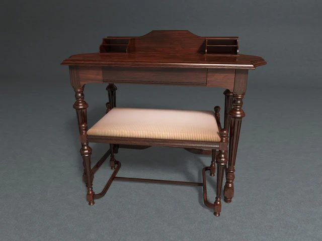 victorian table with piano bench 3D Model .c4d .max .obj .3ds .fbx .stl .blend 