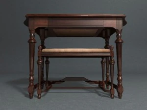 victorian table with piano bench 3D Model