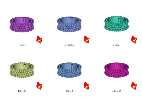An&eacute;is de joias 3D de 6 tamanhos 1 Modelo de Impressão 3D