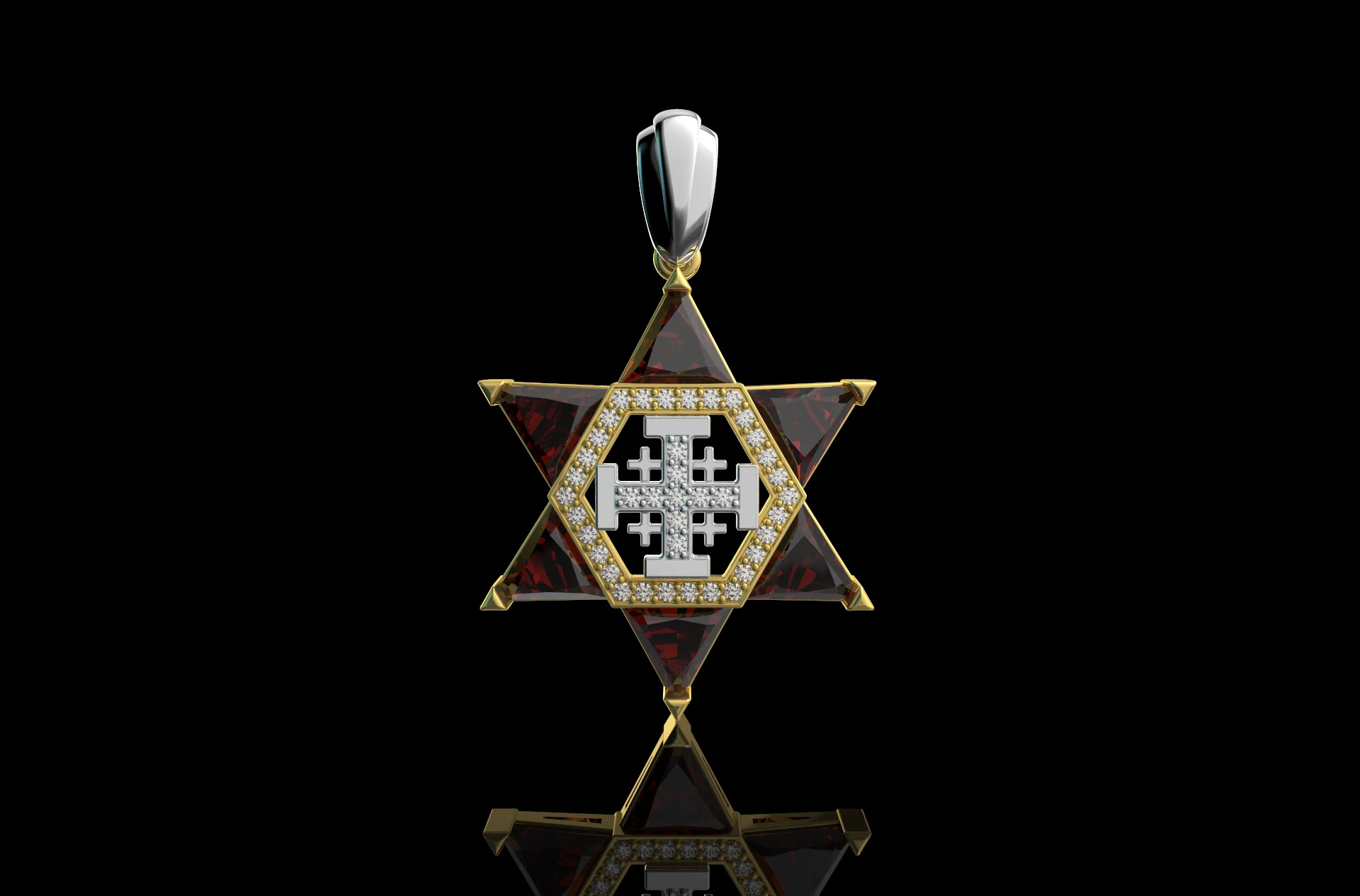 18k Gold and Diamond Mulitcolored Star of David Pendant 3D Print Model .c4d .max .obj .3ds .fbx .stl .blend 