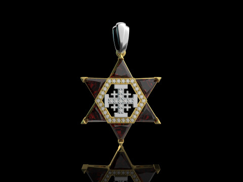 18k Gold and Diamond Mulitcolored Star of David Pendant Modèles 3D en vedette