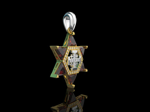 18k Gold and Diamond Mulitcolored Star of David Pendant 3D Print Model