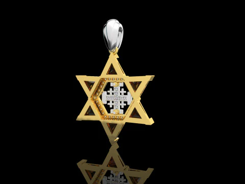 18k Gold and Diamond Mulitcolored Star of David Pendant 3D Print Model