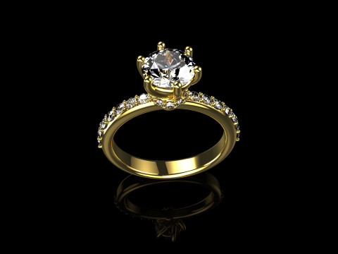18k Yellow Diamond Engagement Rings 5 3D Print Model