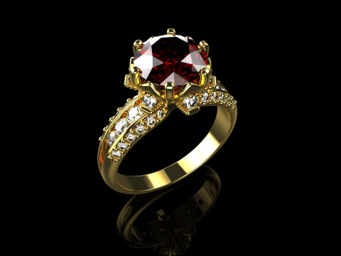 18k Yellow Diamond Engagement Rings 6 Modèles 3D en vedette
