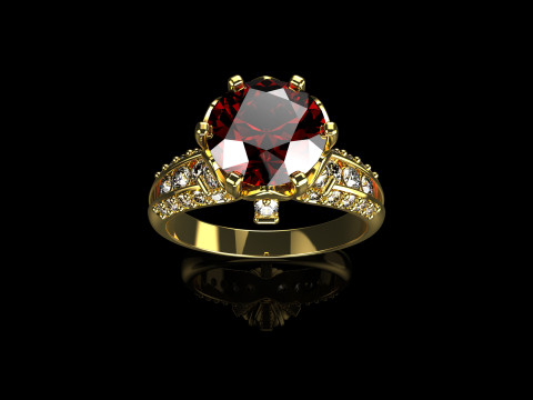18k Yellow Diamond Engagement Rings 6 3D Принт Модель