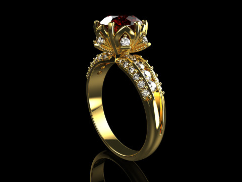 18k Yellow Diamond Engagement Rings 6 3D Принт Модель
