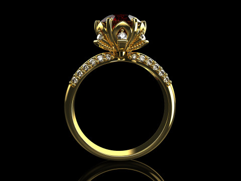 18k Yellow Diamond Engagement Rings 6 3D Принт Модель