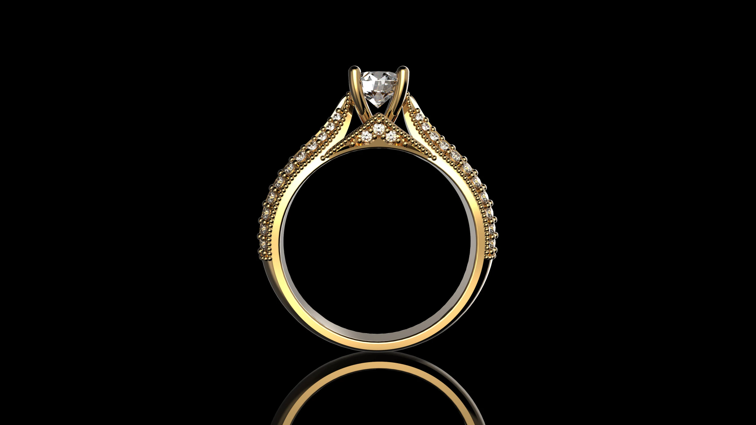 18K Yellow God Diamond Ring 3D Print Model .c4d .max .obj .3ds .fbx .stl .blend 