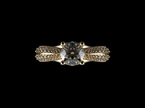 18K Yellow God Diamond Ring 3D Print Model