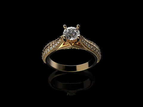 18K Yellow God Diamond Ring 3D Print Model