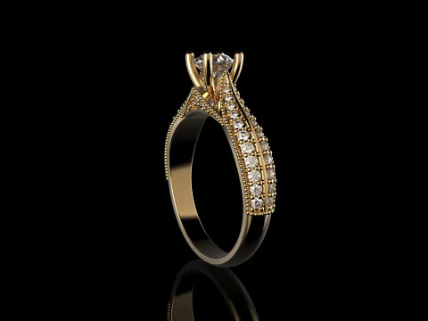 18K Yellow God Diamond Ring 3D Print Model
