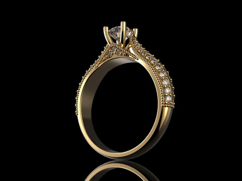 18K Yellow God Diamond Ring 3D Print Model