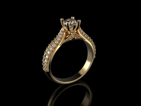 18K Yellow God Diamond Ring 3D Print Model