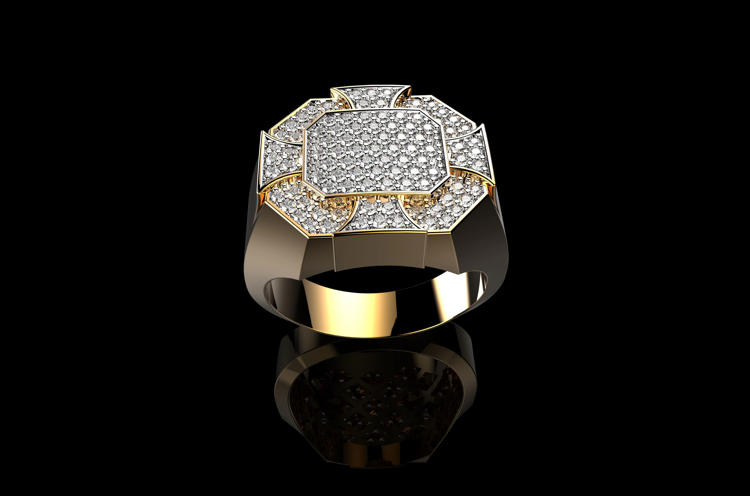 18K Yellow Gold Diamond Rings for Men 3D Print Model .c4d .max .obj .3ds .fbx .stl .blend 