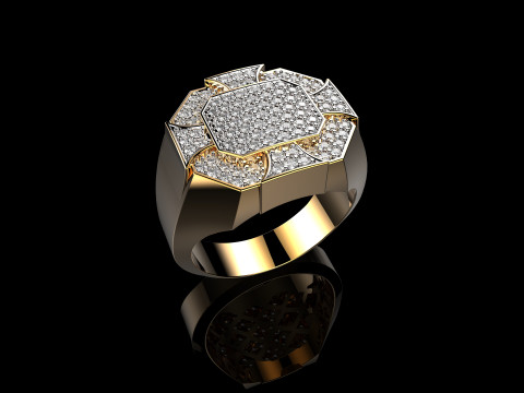 18K Yellow Gold Diamond Rings for Men 3Dプリントモデル