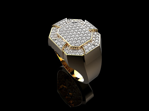 18K Yellow Gold Diamond Rings for Men 3Dプリントモデル