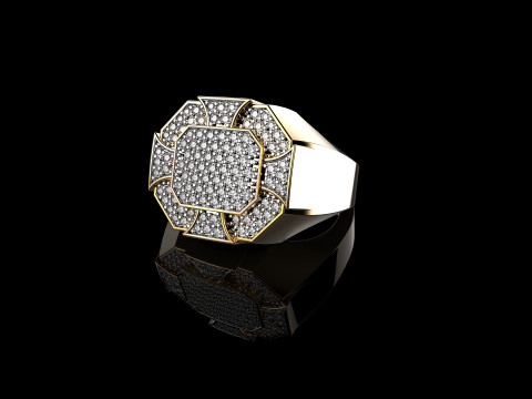18K Yellow Gold Diamond Rings for Men 3Dプリントモデル