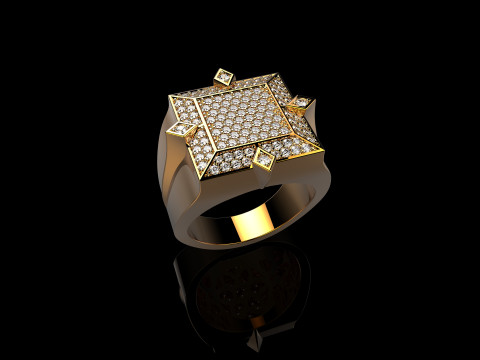 18K Yellow Gold Diamond Rings for Men 2 Modèles 3D en vedette