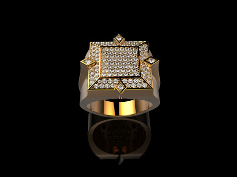 18K Yellow Gold Diamond Rings for Men 2 3D प्रिंट मॉडल