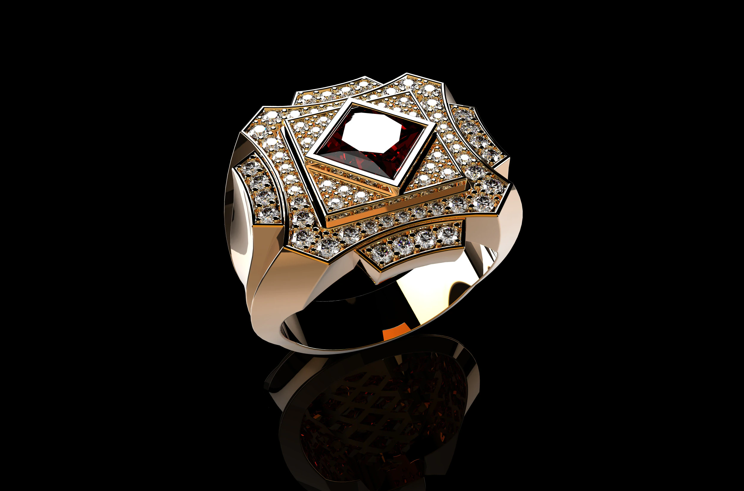 18K Yellow Gold Diamond Rings for Men 3 3D Print Model .c4d .max .obj .3ds .fbx .stl .blend