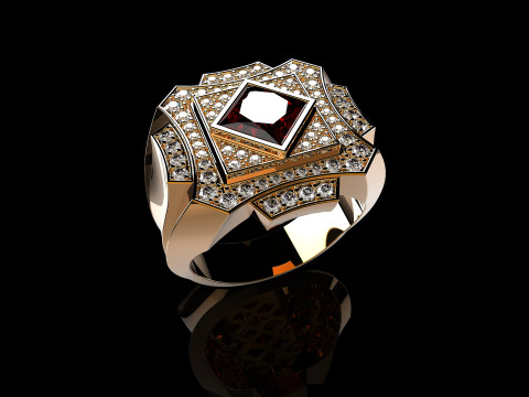 18K Yellow Gold Diamond Rings for Men 3 Modèles 3D en vedette