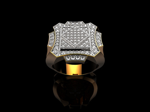 18K Yellow Gold Diamond Rings for Men 4 Model Cetak 3D