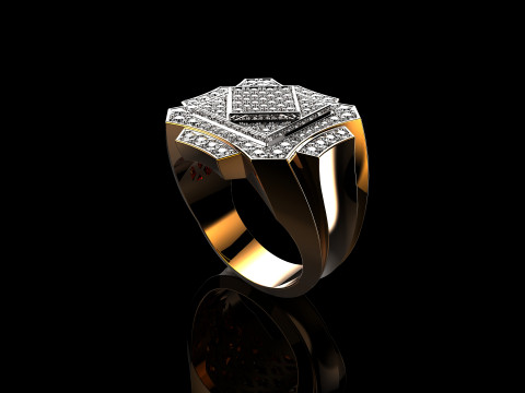 18K Yellow Gold Diamond Rings for Men 4 Model Cetak 3D