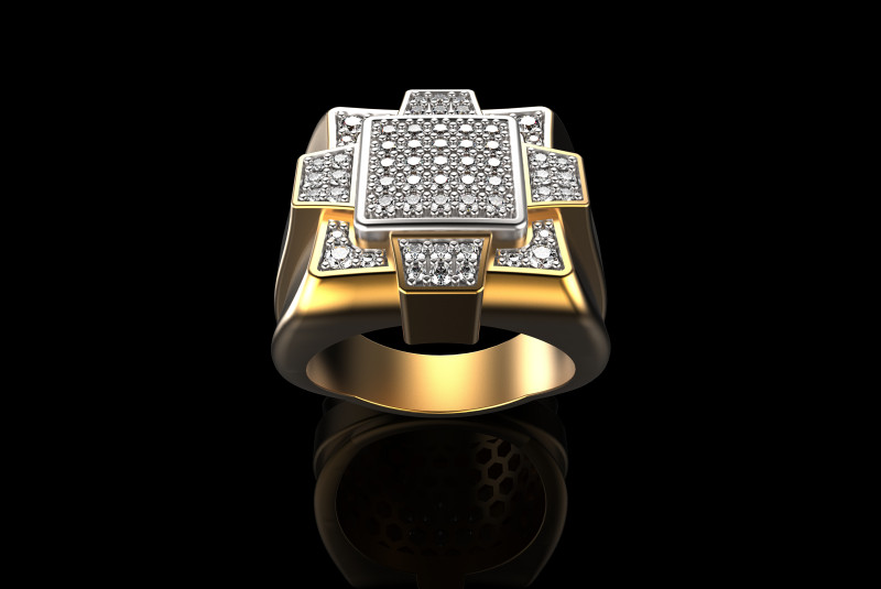 18K Yellow Gold Diamond Rings for Men 5 3D 打印模型 .c4d .max .obj .3ds .fbx .stl .blend