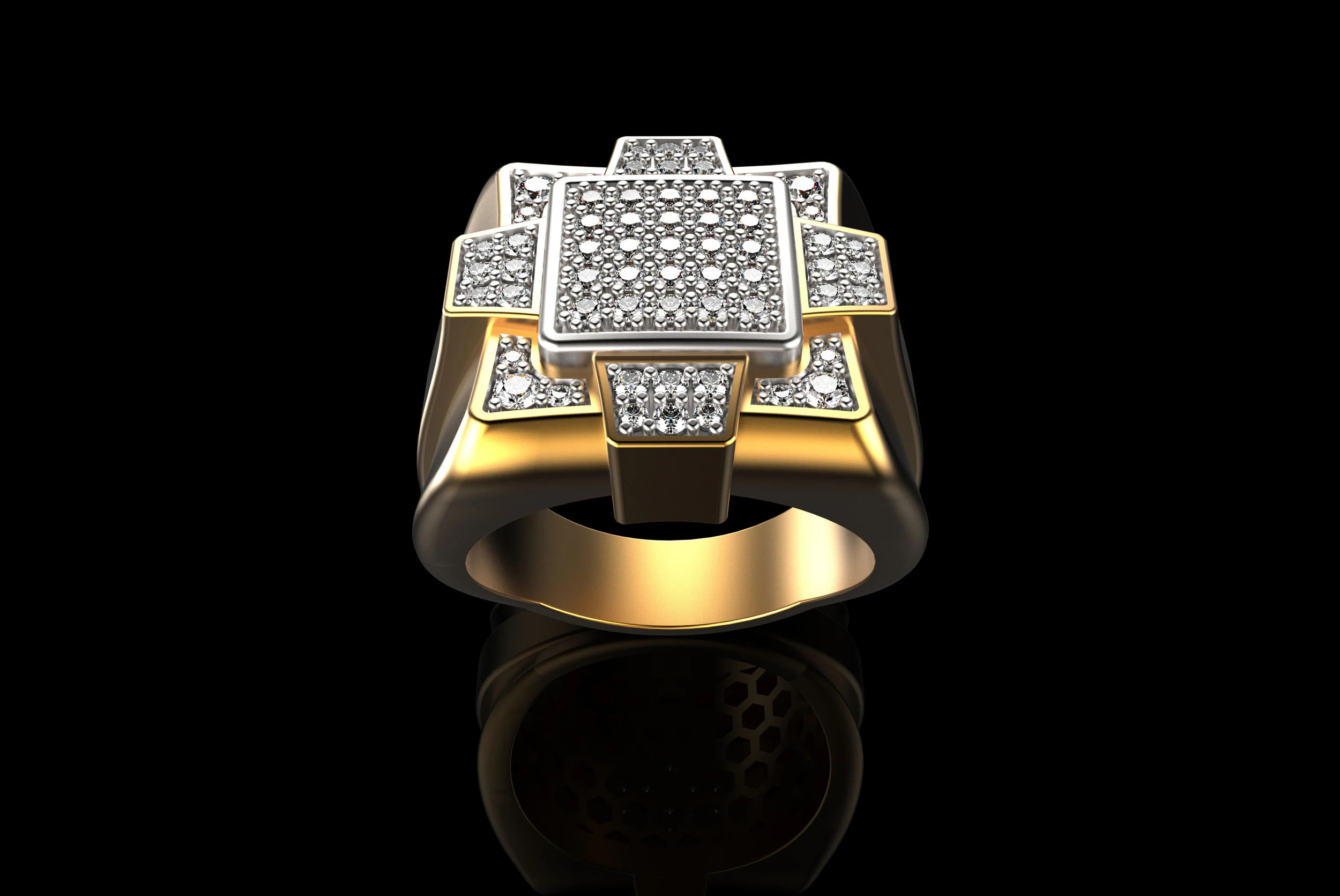 18K Yellow Gold Diamond Rings for Men 5 3D Print Model .c4d .max .obj .3ds .fbx .stl .blend 
