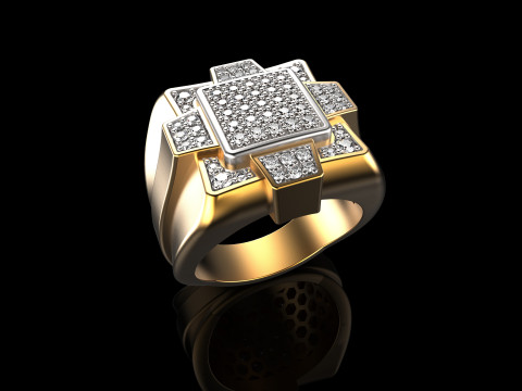 18K Yellow Gold Diamond Rings for Men 5 3D 打印模型