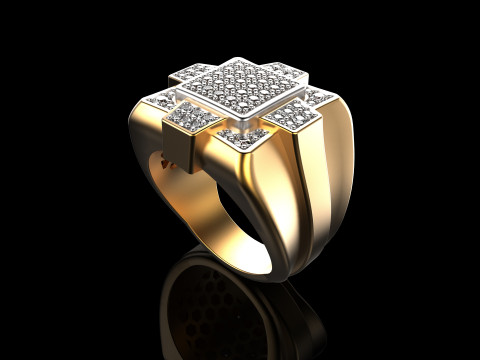 18K Yellow Gold Diamond Rings for Men 5 3D 打印模型