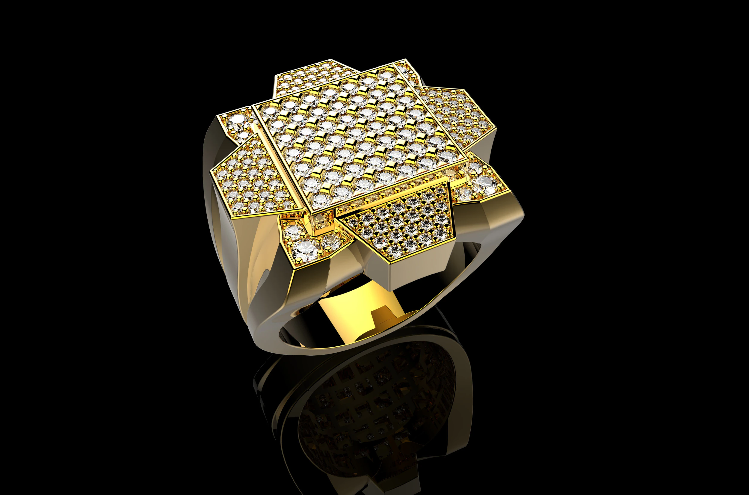 18K Yellow Gold Diamond Rings for Men 6 3D Print Model .c4d .max .obj .3ds .fbx .stl .blend 
