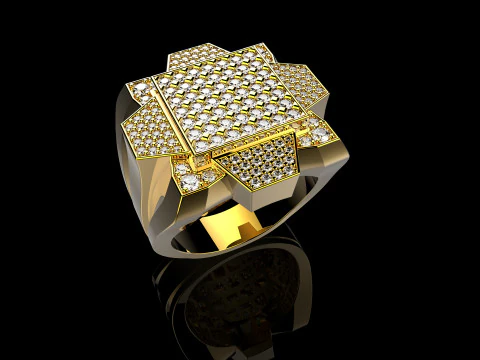 男士 18K 黄金钻石戒指 6 3D 打印模型