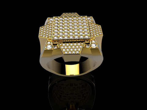 18K Yellow Gold Diamond Rings for Men 6 3D Baskı Modeli