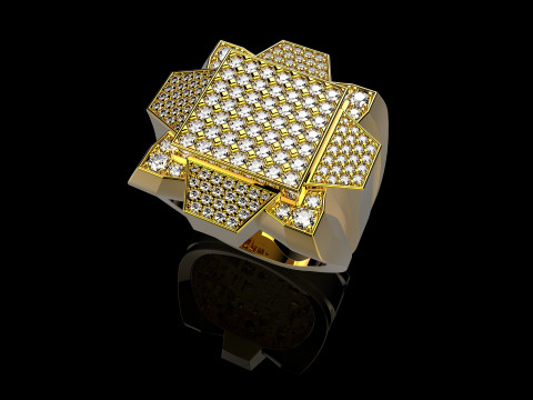 18K Yellow Gold Diamond Rings for Men 6 3D Baskı Modeli