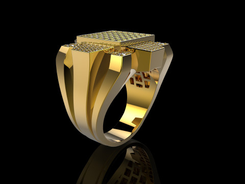 18K Yellow Gold Diamond Rings for Men 6 3D Baskı Modeli