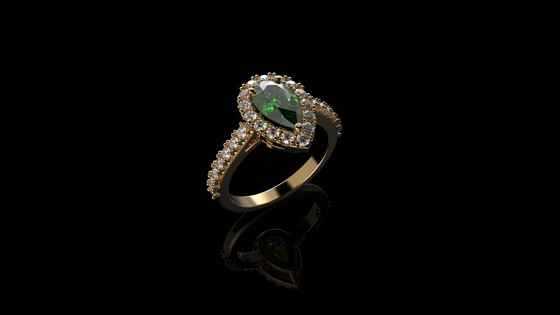 18K Yellow Gold Emerald Pear and Diamond Ring 3D Druckmodell .c4d .max .obj .3ds .fbx .stl .blend