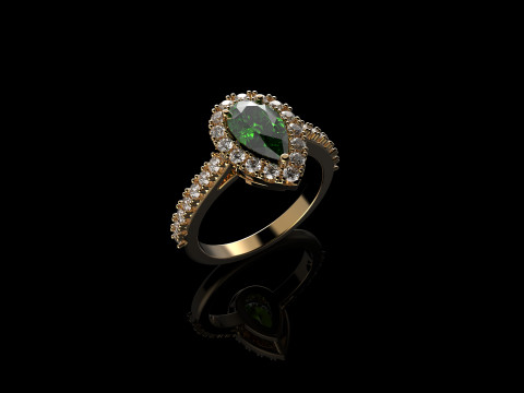 18K Yellow Gold Emerald Pear and Diamond Ring Modelo de impresión 3D