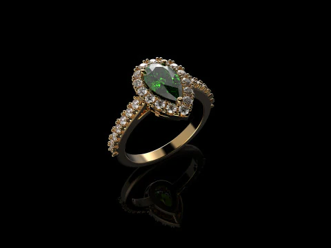 Pir Zamrud Emas Kuning 18K dan Cincin Berlian Model Cetak 3D