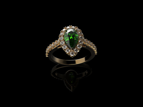18K Yellow Gold Emerald Pear and Diamond Ring 3D Druckmodell
