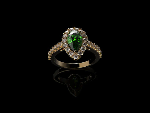 18K Yellow Gold Emerald Pear and Diamond Ring 3D Print Model