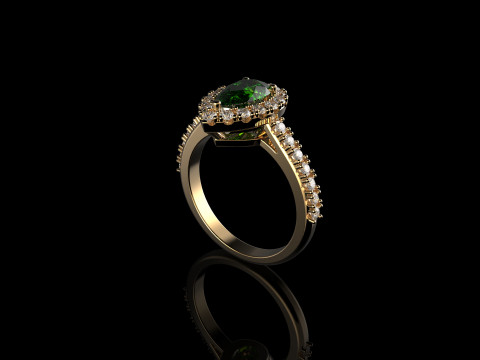 18K Yellow Gold Emerald Pear and Diamond Ring 3D Druckmodell