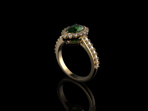 18K Yellow Gold Emerald Pear and Diamond Ring 3D Print Model