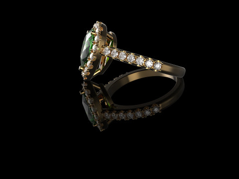18K Yellow Gold Emerald Pear and Diamond Ring 3D Druckmodell