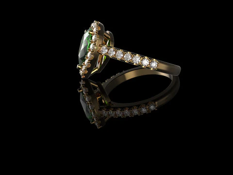 18K Yellow Gold Emerald Pear and Diamond Ring 3D Print Model