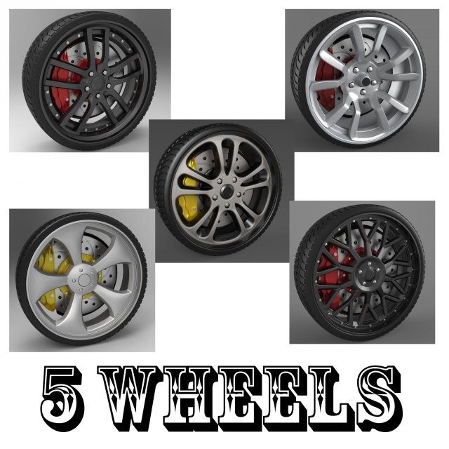 5 wheels 3D Model .c4d .max .obj .3ds .fbx .stl .blend 